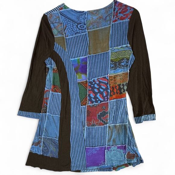 Parsley & Sage Tunic Dress M Patchwork Colorful Artsy Boho Lagenlook Blue Black - Picture 4 of 6